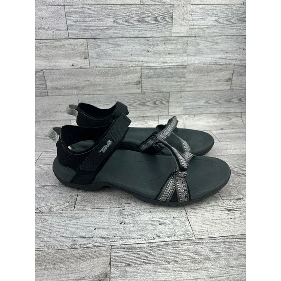 Teva Women's Black Grey Woven Strappy Adjustable Sandals Size 8 Comfort Walking - Picture 7 of 10